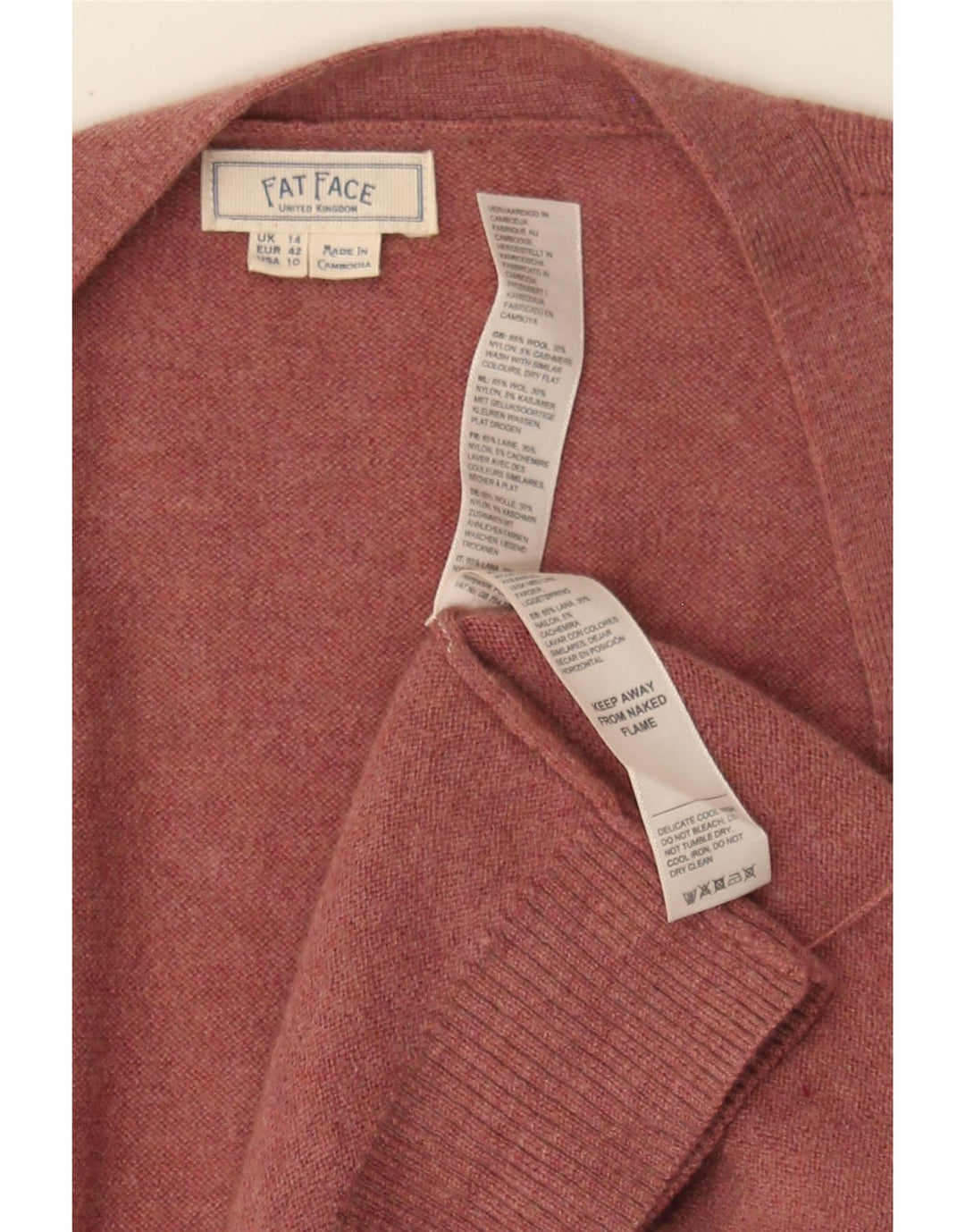 FAT FACE Womens Longline Open Cardigan Sweater UK 14 Large Pink Wool Vintage Fat Face and Second-Hand Fat Face from Messina Hembry 