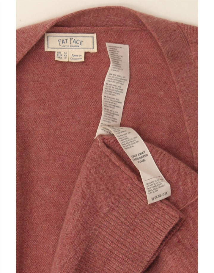 FAT FACE Womens Longline Open Cardigan Sweater UK 14 Large Pink Wool Vintage Fat Face and Second-Hand Fat Face from Messina Hembry 