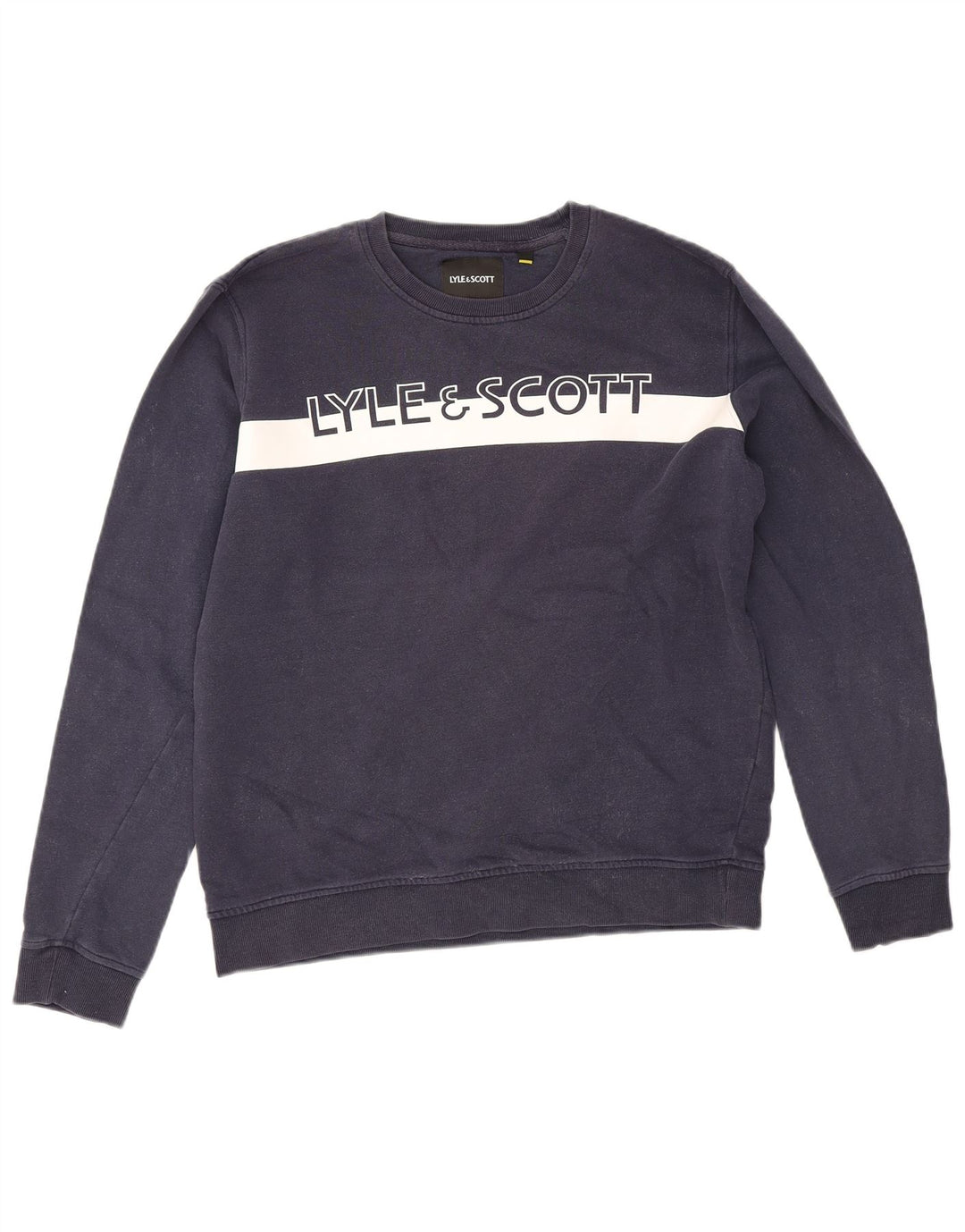 Lyle & Scott Mens Graphic Sweatshirt Jumper Medium Navy Blue Colourblock