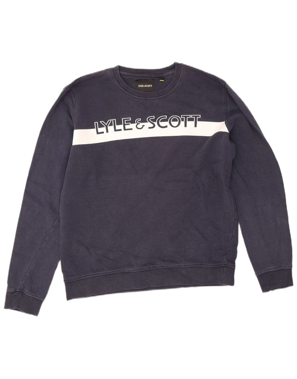 Lyle & Scott Mens Graphic Sweatshirt Jumper Medium Navy Blue Colourblock