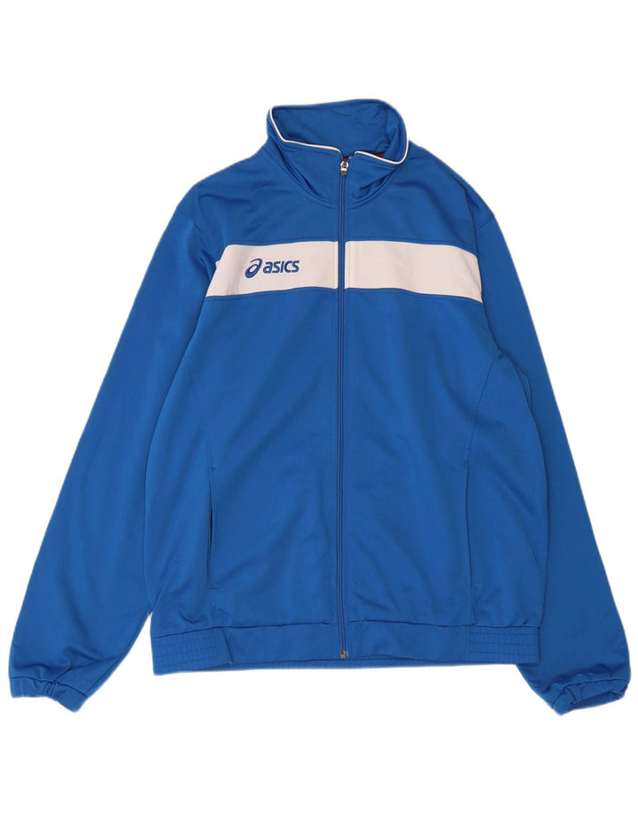 ASICS Mens Graphic Tracksuit Top Jacket Large Blue Colourblock Polyester