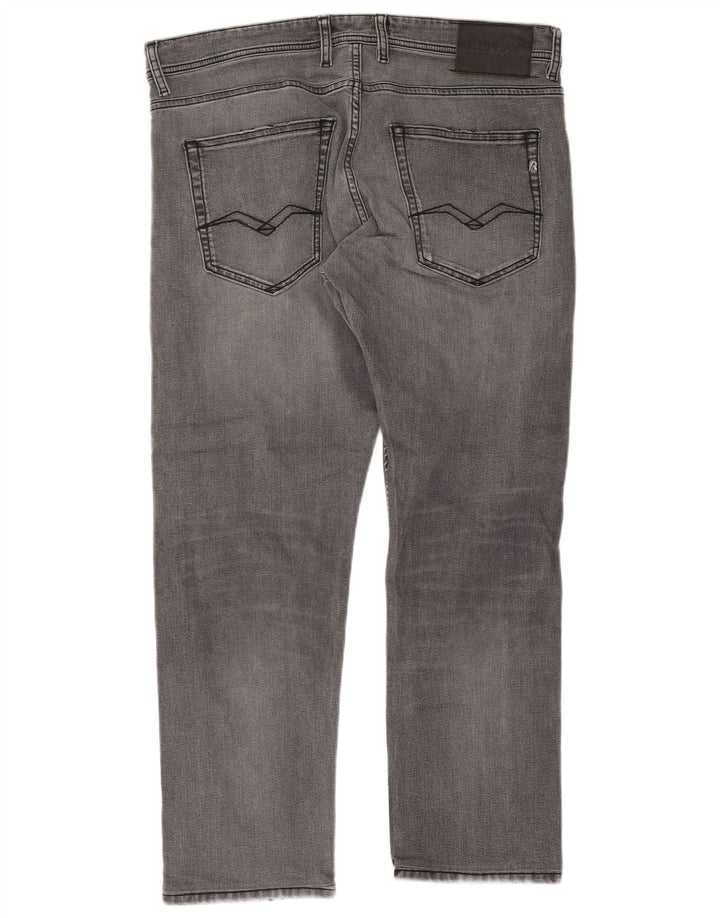 Replay Mens Grover Straight Jeans W34 L27 Grey Cotton