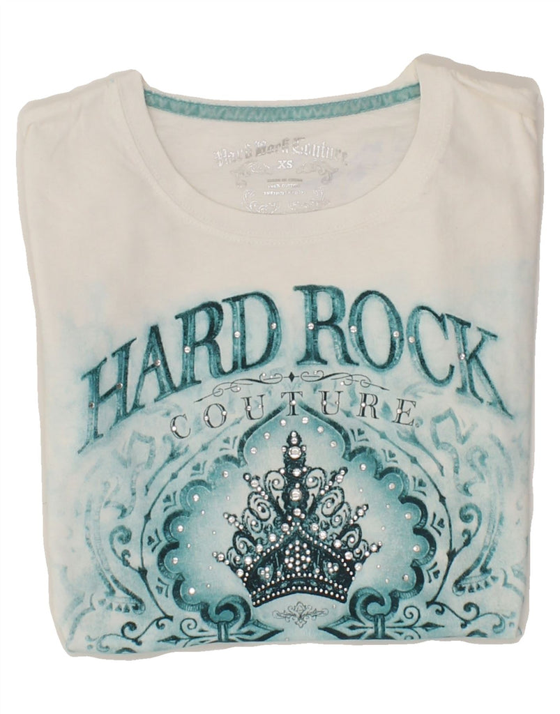 HARD ROCK COUTURE Womens Las Vegas Graphic T-Shirt Top UK 4 XS White | Vintage Hard Rock Couture | Thrift | Second-Hand Hard Rock Couture | Used Clothing | Messina Hembry 