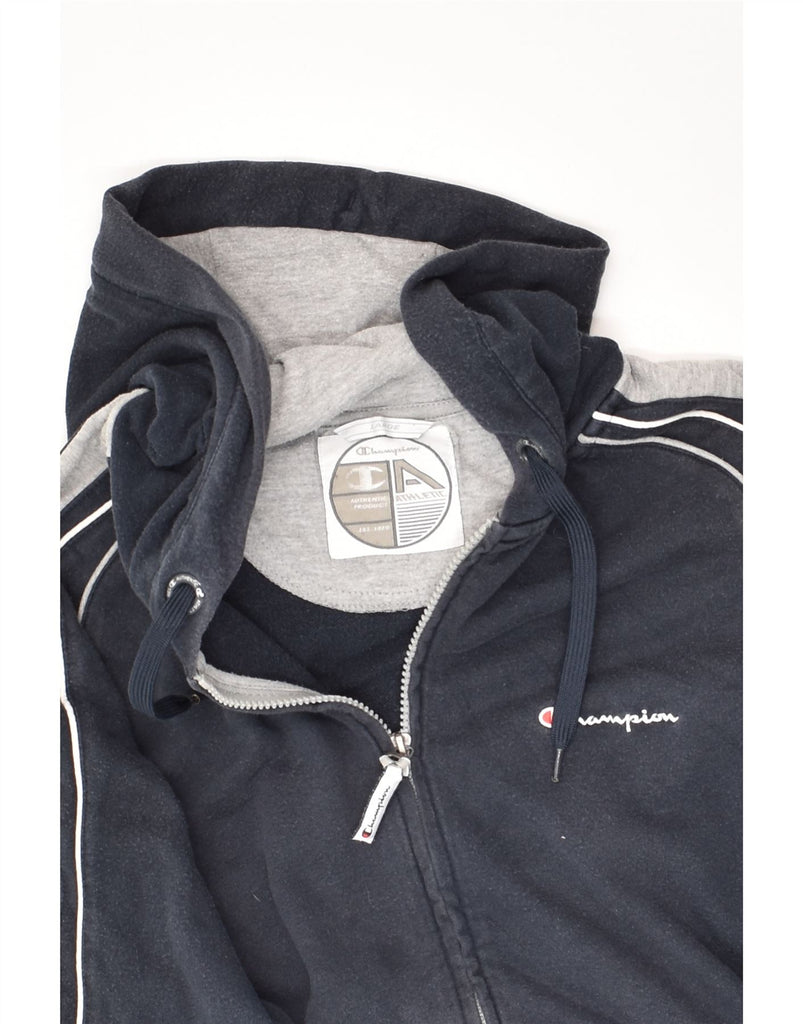 CHAMPION Womens Zip Hoodie Sweater UK 16 arge Navy Blue Colourblock Cotton | Vintage Champion | Thrift | Second-Hand Champion | Used Clothing | Messina Hembry 