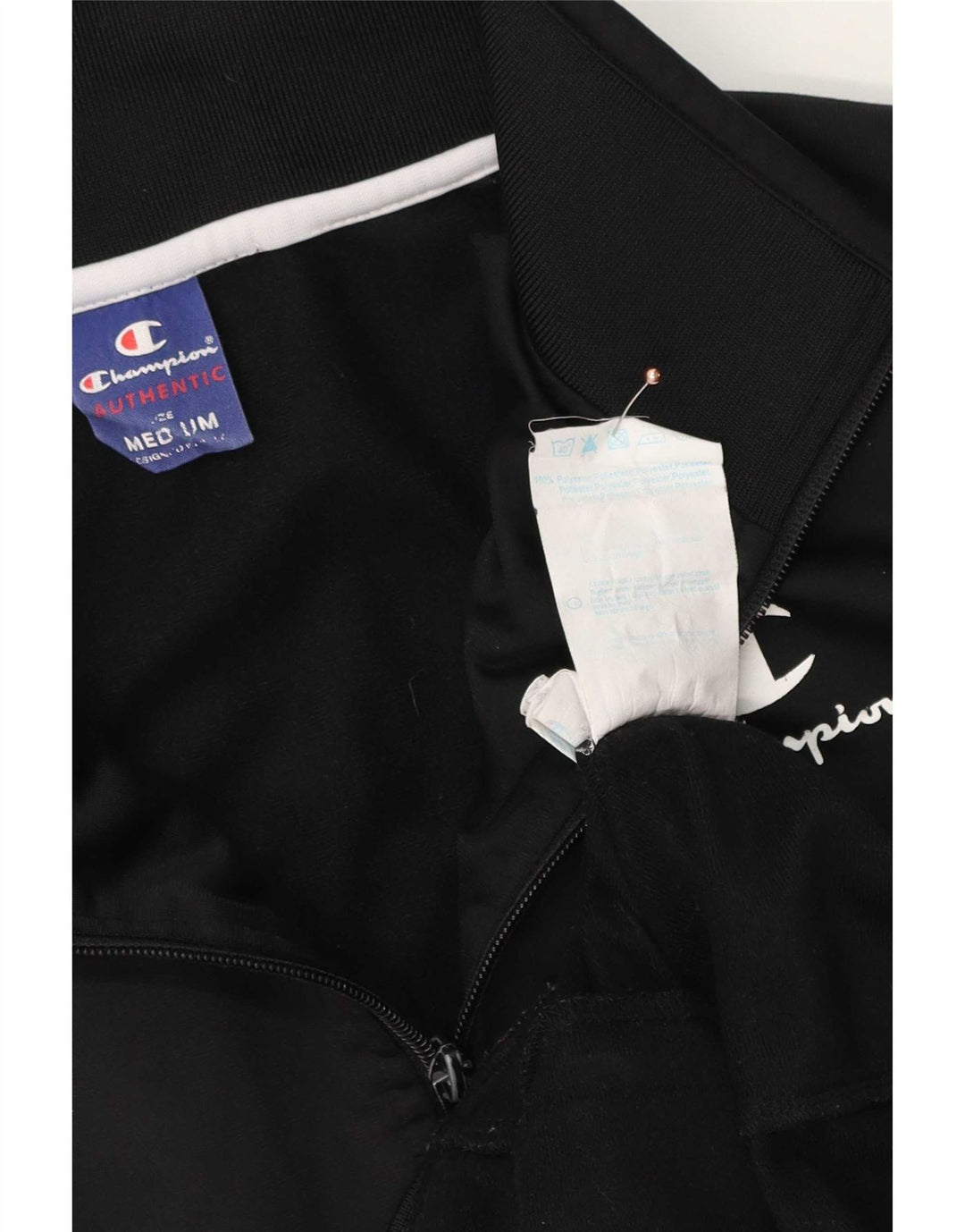 Champion Mens Graphic Tracksuit Top Jacket Medium Black Striped Polyester