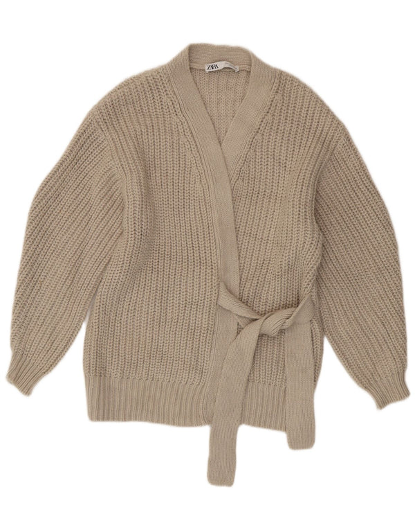 Zara Womens Oversized Cardigan Sweater UK 10 Small Beige Acrylic