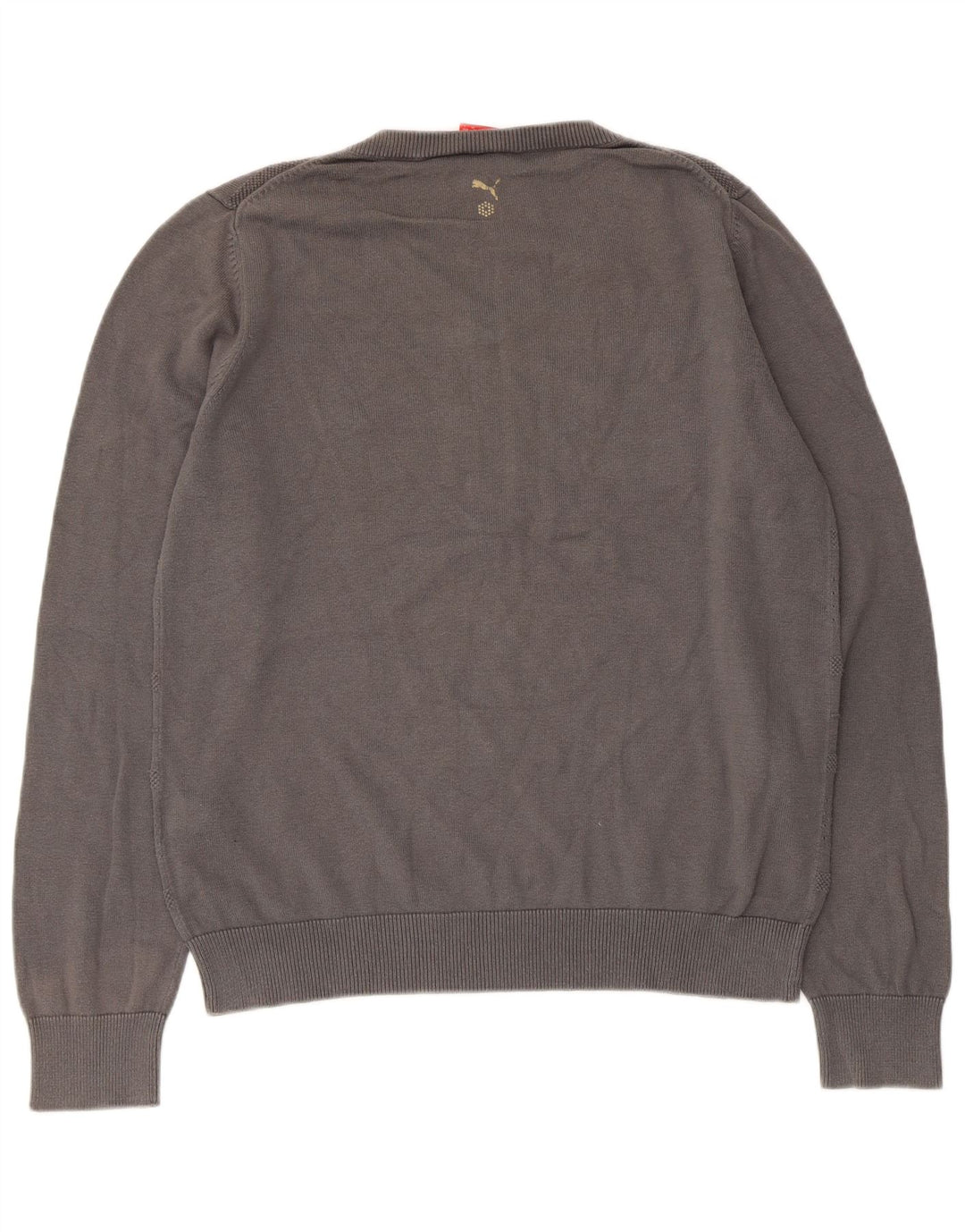Puma Mens V-Neck Jumper Sweater Large Grey Geometric Cotton