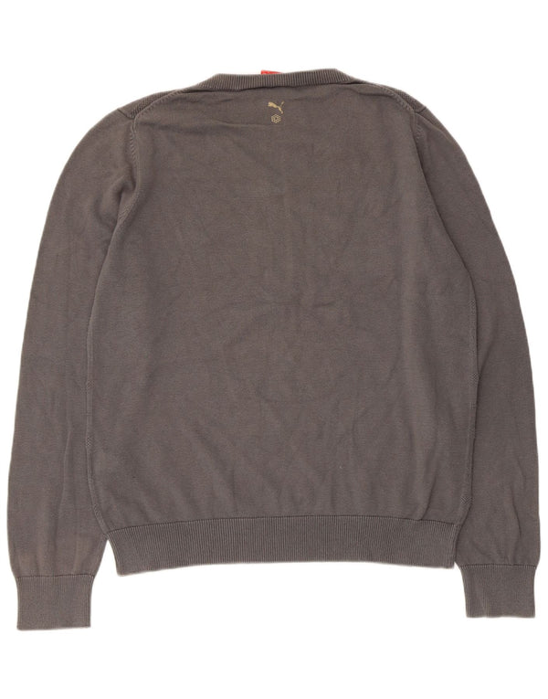 Puma Mens V-Neck Jumper Sweater Large Grey Geometric Cotton