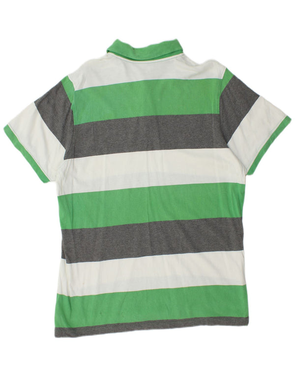 Reebok Mens Rugby Polo Shirt Large Green Striped Cotton