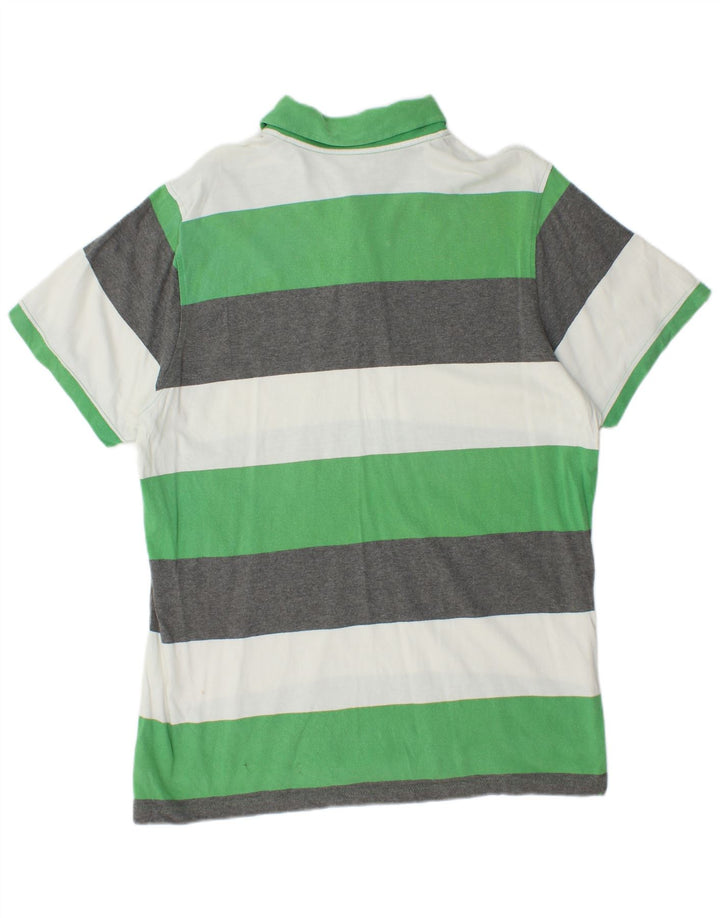 Reebok Mens Rugby Polo Shirt Large Green Striped Cotton