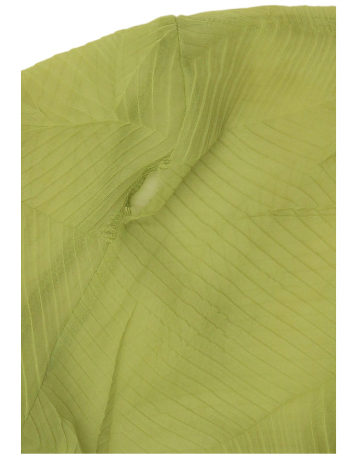 Vintage Womens Crop Front Tie See Through Top UK 14 Medium Green Striped