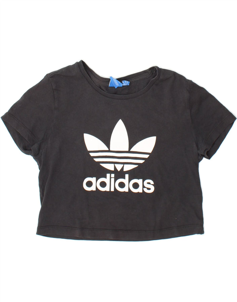 ADIDAS Womens Crop Graphic T-Shirt Top UK 10 Small Black Cotton Vintage Adidas and Second-Hand Adidas from Messina Hembry 