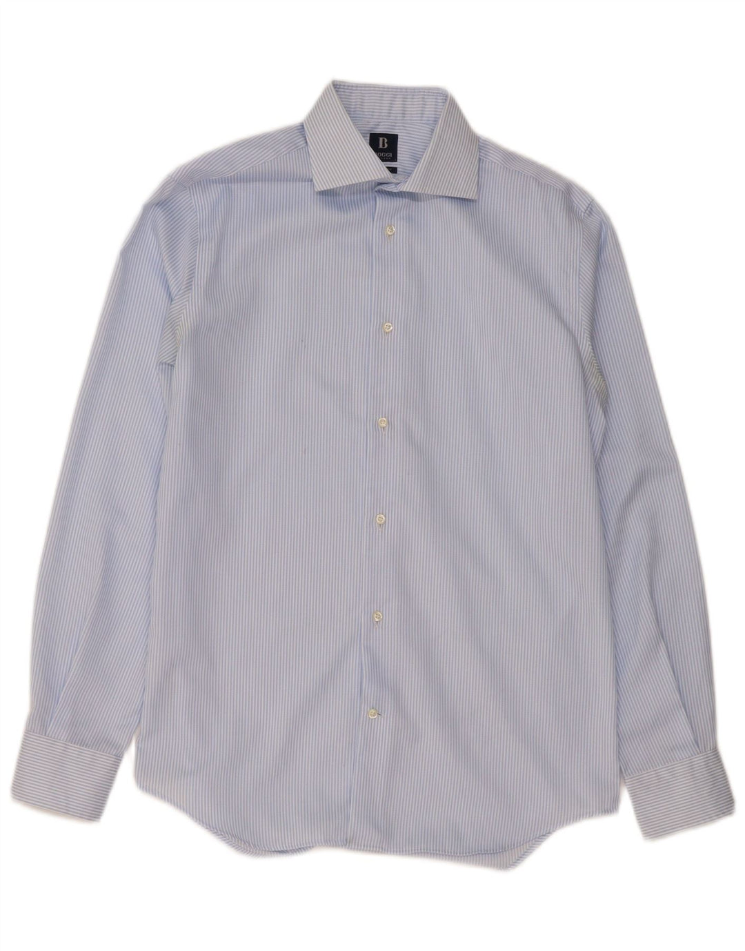 Boggi Mens Regular Fit Shirt Size 39 15 1/2 Medium Blue Striped Cotton