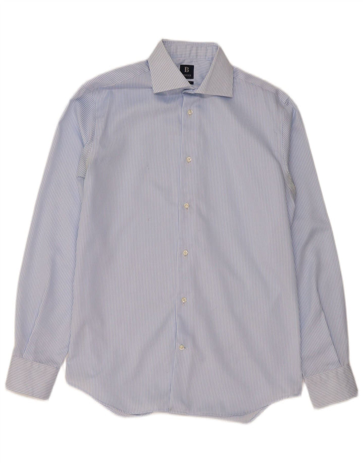Boggi Mens Regular Fit Shirt Size 39 15 1/2 Medium Blue Striped Cotton