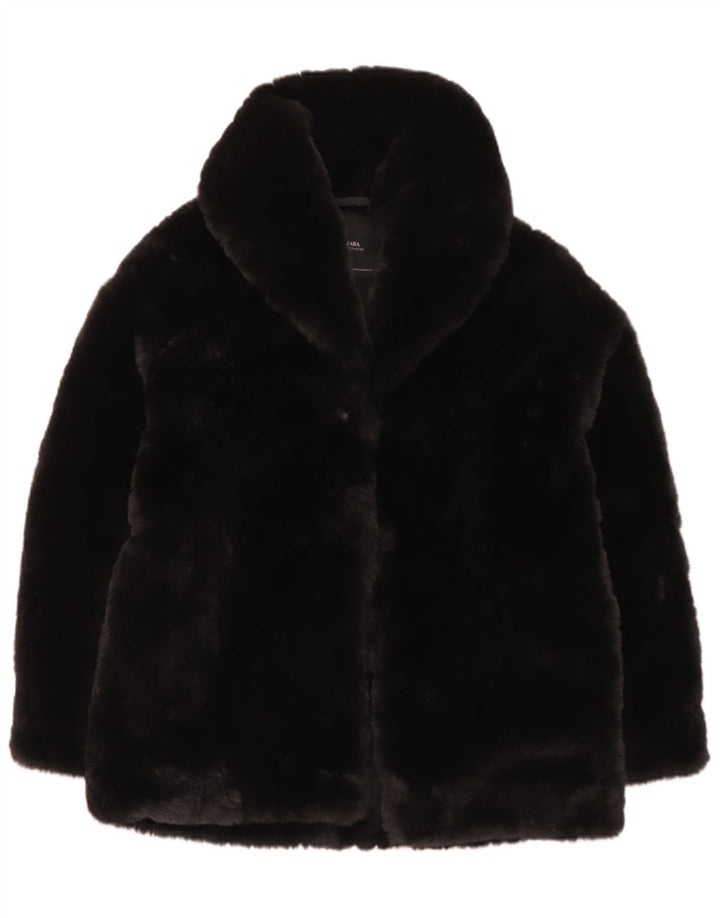 Zara Womens Faux Fur Jacket UK 6 XS Black Polyester