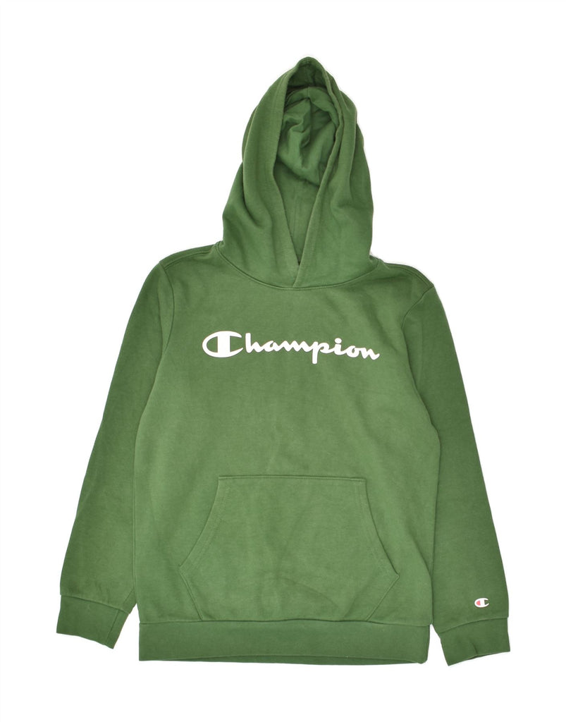 CHAMPION Boys Graphic Hoodie Jumper 11-12 Years Large  Green Cotton | Vintage Champion | Thrift | Second-Hand Champion | Used Clothing | Messina Hembry 