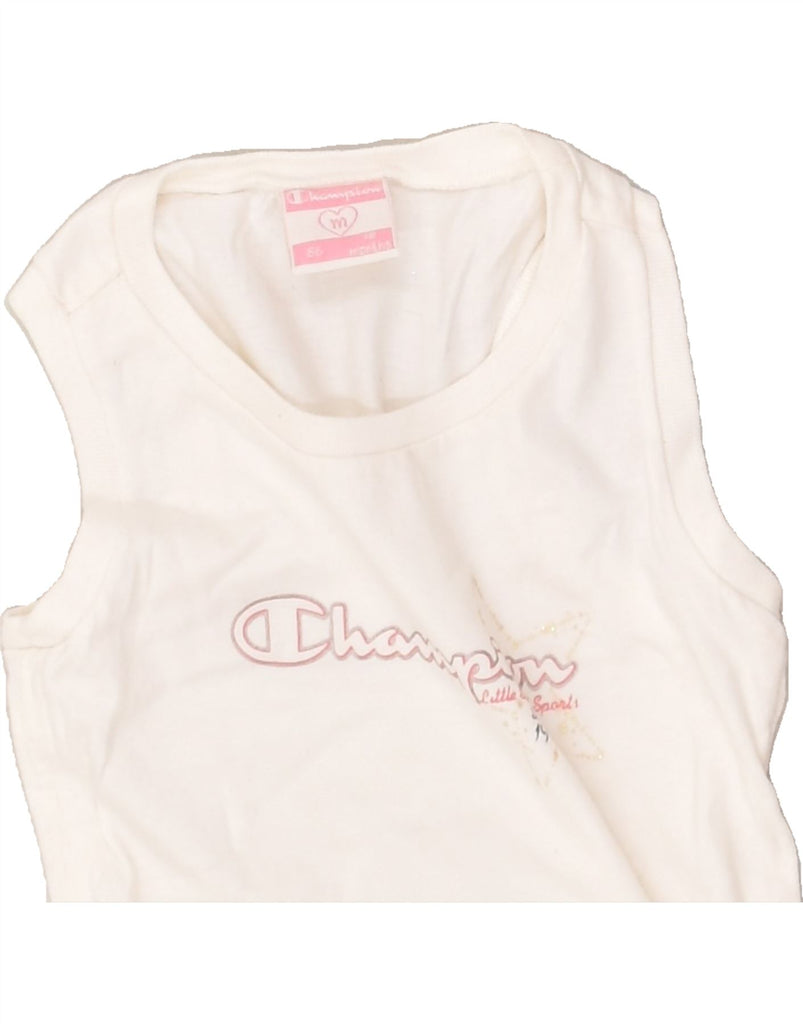 CHAMPION Baby Girls Graphic Vest Top 12-18 Months White Cotton | Vintage Champion | Thrift | Second-Hand Champion | Used Clothing | Messina Hembry 