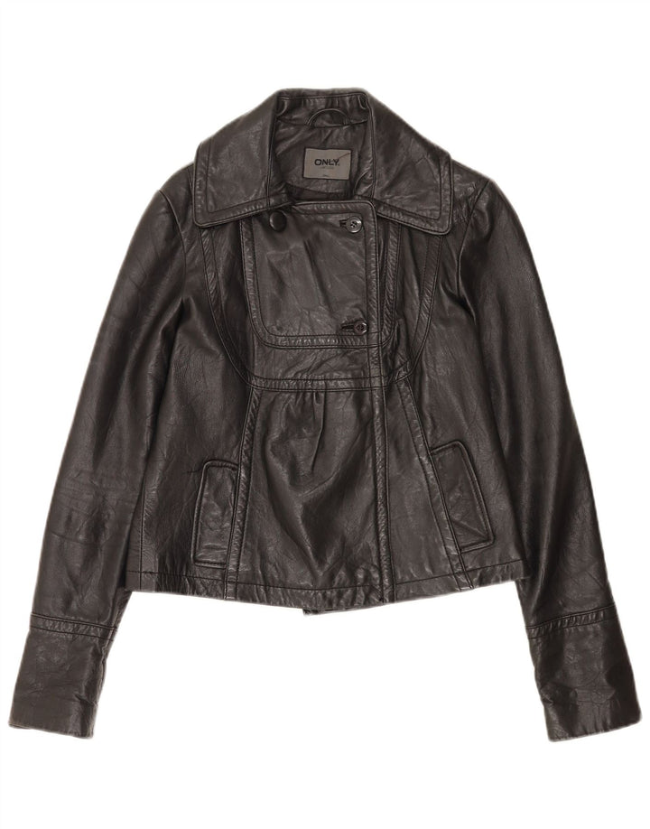 Only Womens Leather Jacket UK 10 Small Black Leather