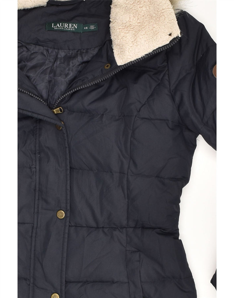 RALPH LAUREN Womens Hooded Padded Jacket UK 4 XS Navy Blue Polyester | Vintage Ralph Lauren | Thrift | Second-Hand Ralph Lauren | Used Clothing | Messina Hembry 