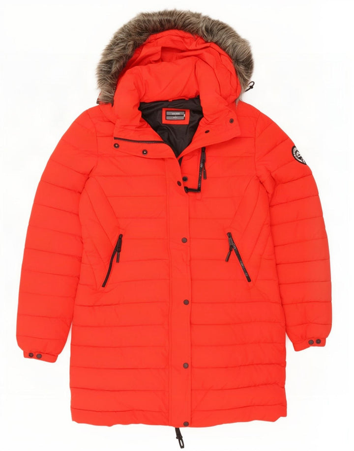 Superdry Womens Hooded Padded Coat UK 12 Medium Red Polyester