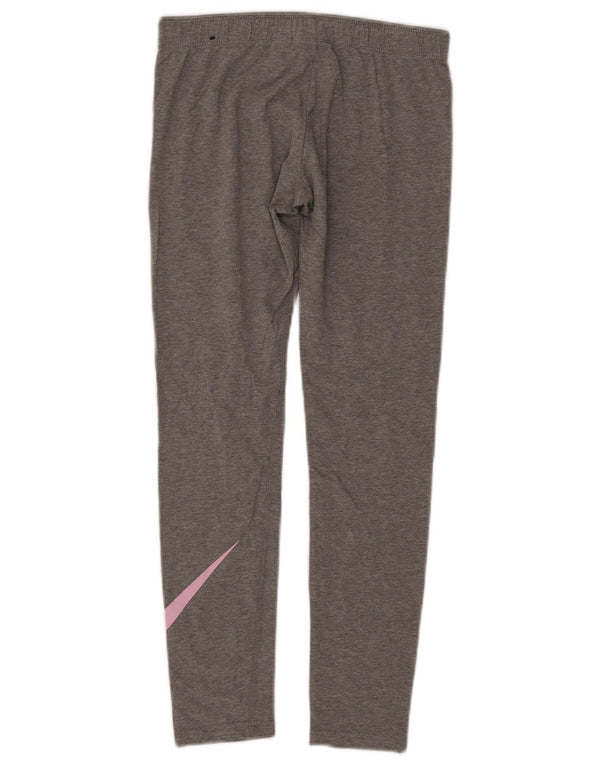Nike Girls Tight Fit Graphic Leggings 12-13 Years Large Grey Cotton