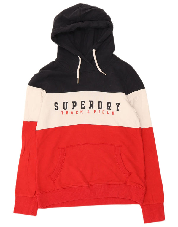 Superdry Womens Graphic Hoodie Jumper UK 12 Medium Red Colourblock Cotton