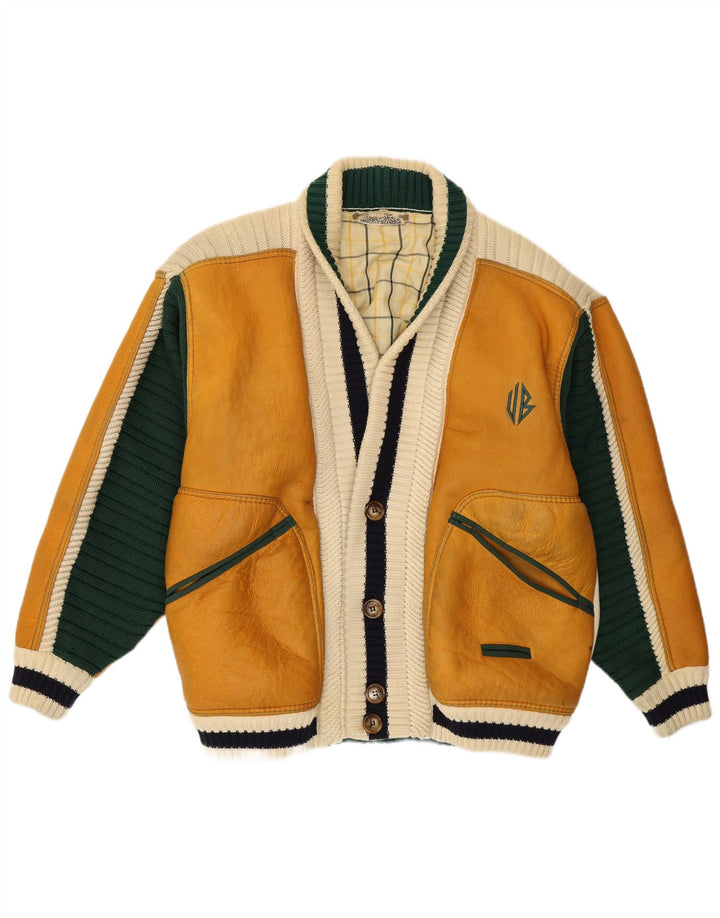 Umberto Bilancioni Mens Jacket UK 40 Large Yellow Colourblock Leather