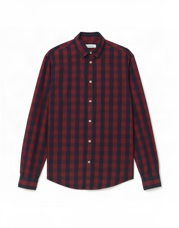 Jack & Jones Mens Shirt Small Burgundy Check Cotton