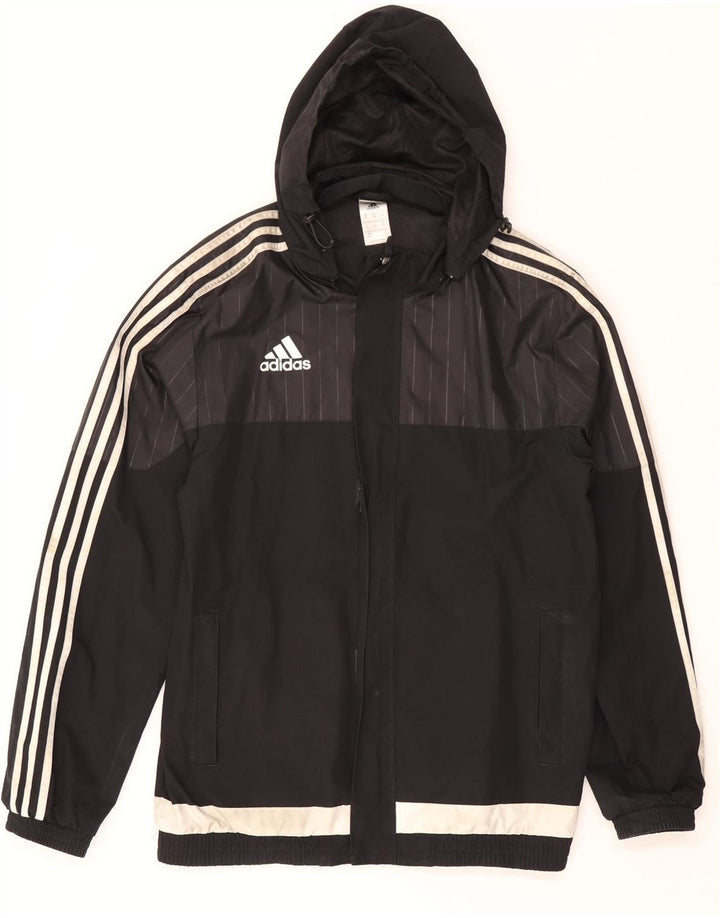 ADIDAS Mens Hooded Rain Jacket UK 38 Medium Black Colourblock Polyester