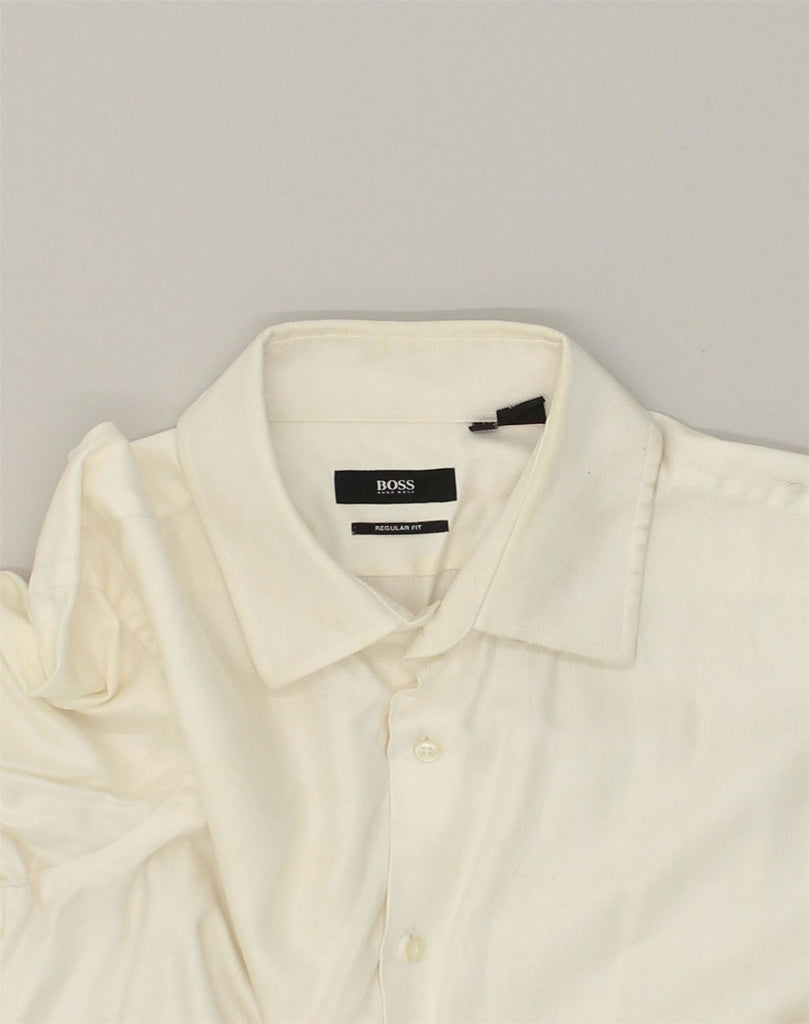 HUGO BOSS Mens Regular Fit Shirt Size 171/2 XL White Cotton | Vintage Hugo Boss | Thrift | Second-Hand Hugo Boss | Used Clothing | Messina Hembry 