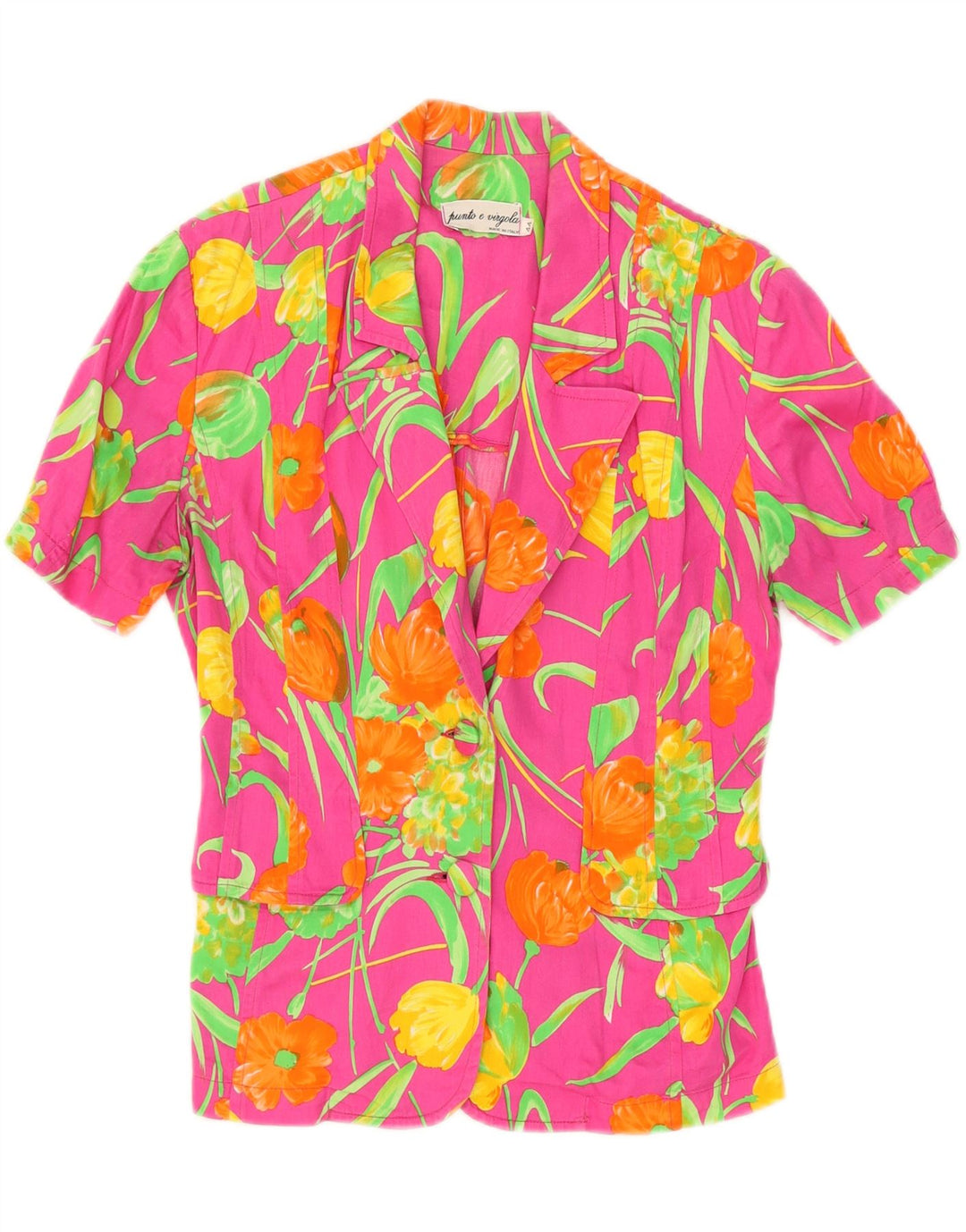 PUNTO E VIRGOLA Womens 2 Button Blazer Jacket IT 44 Medium Pink Floral Vintage Punto e Virgola and Second-Hand Punto e Virgola from Messina Hembry 
