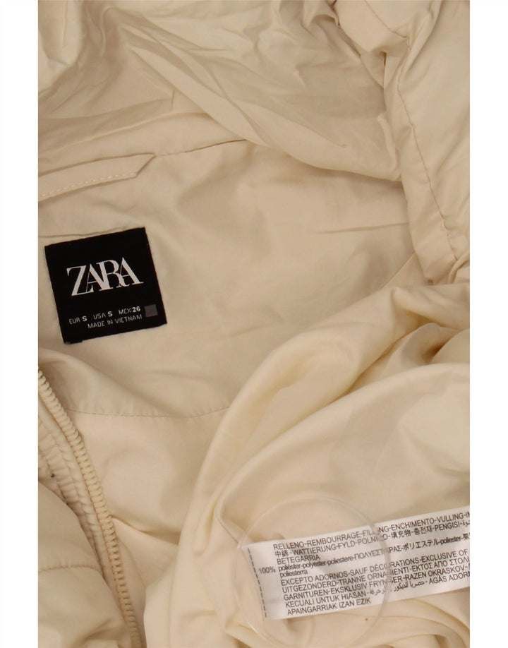 Zara Womens Hooded Oversized Padded Jacket UK 10 Small Off White Polyester