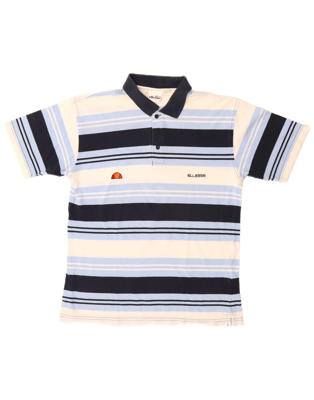 Ellesse Mens Polo Shirt Small Navy Blue Striped Cotton