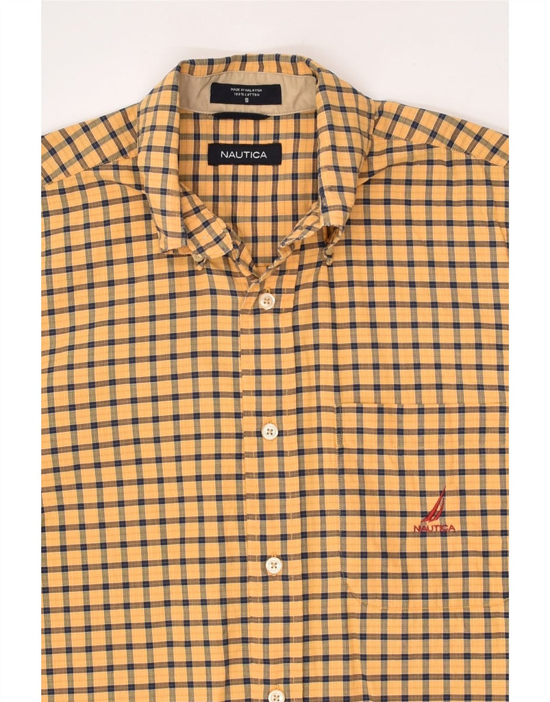 NAUTICA Mens Short Sleeve Shirt Small Yellow Check Cotton | Vintage Nautica | Thrift | Second-Hand Nautica | Used Clothing | Messina Hembry 