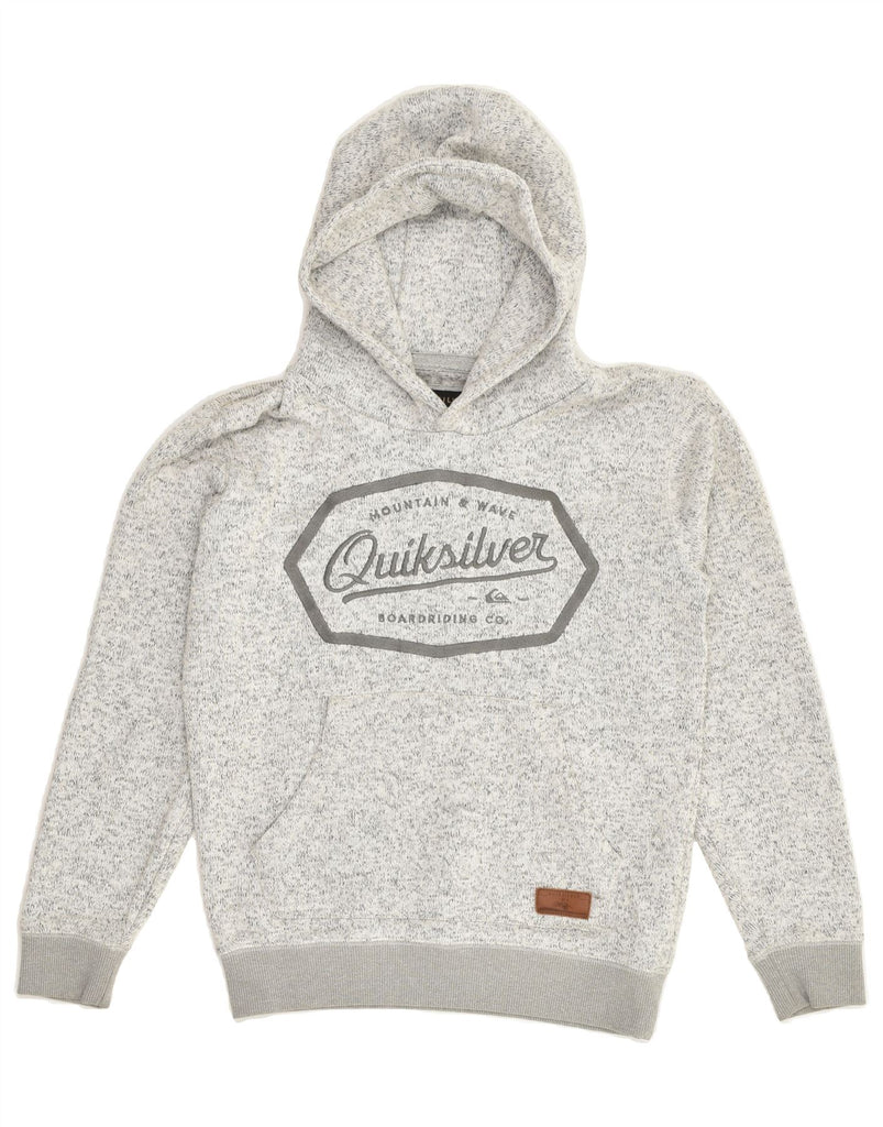 QUIKSILVER Womens Graphic Hoodie Jumper UK 12 Medium Grey Polyester | Vintage Quiksilver | Thrift | Second-Hand Quiksilver | Used Clothing | Messina Hembry 