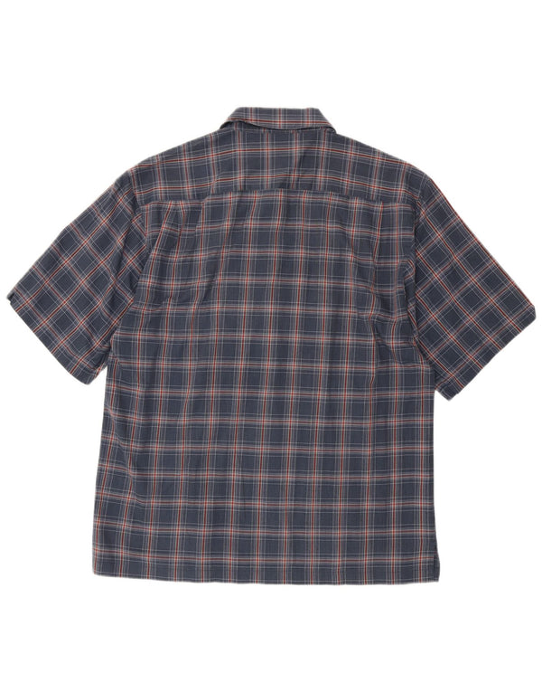 Columbia Mens Short Sleeve Shirt Medium Navy Blue Check Cotton