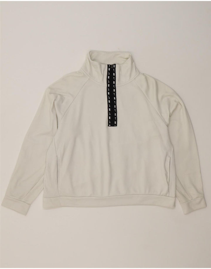 NIKE Womens Oversized Zip Neck Sweatshirt Jumper UK 16 Large White Vintage Nike and Second-Hand Nike from Messina Hembry 