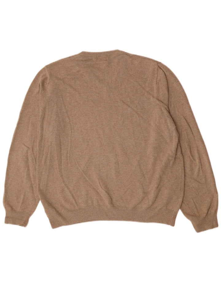 Marks & Spencer Mens V-Neck Jumper Sweater XL Beige Cotton