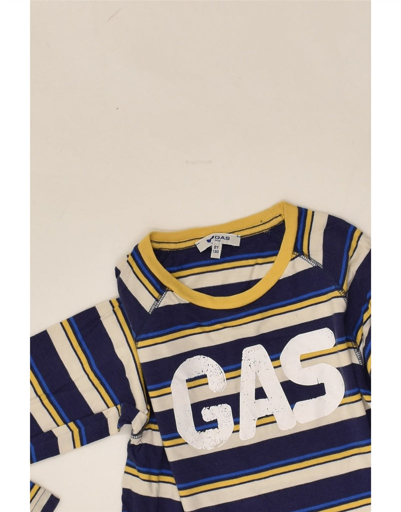 GAS Boys Graphic Top Long Sleeve 7-8 Years Navy Blue Striped Cotton | Vintage Gas | Thrift | Second-Hand Gas | Used Clothing | Messina Hembry 