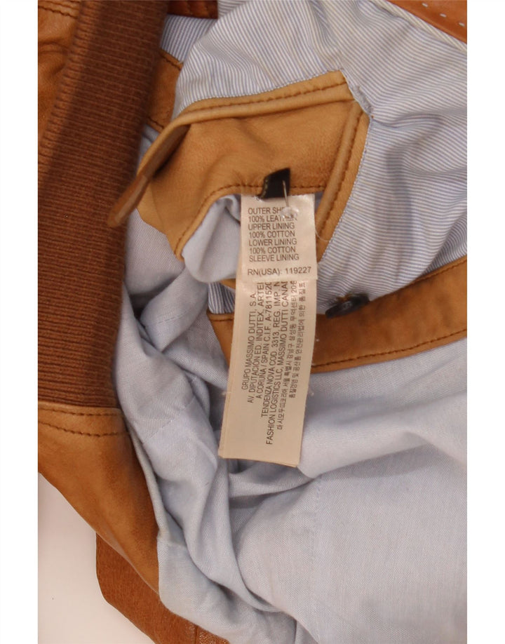 Massimo Dutti Mens Leather Jacket UK 40 Large Brown Leather