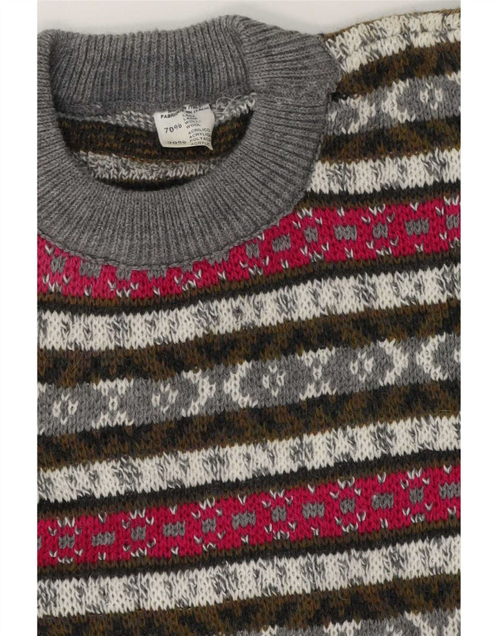 Vintage Mens Crew Neck Jumper Sweater Medium Multicoloured Fair Isle Wool