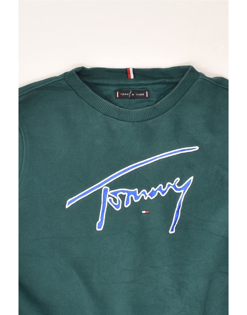 TOMMY HILFIGER Girls Graphic Sweatshirt Jumper 9-10 Years Green Cotton | Vintage Tommy Hilfiger | Thrift | Second-Hand Tommy Hilfiger | Used Clothing | Messina Hembry 