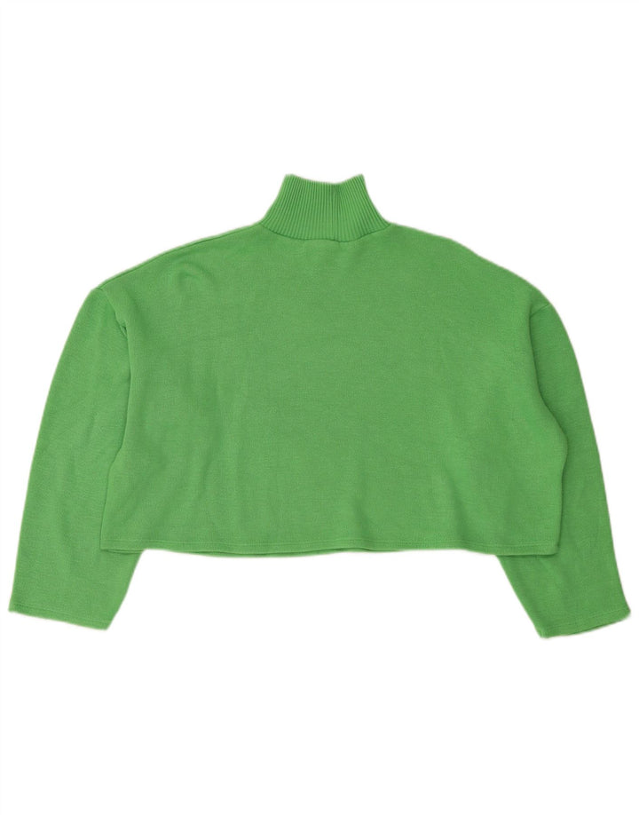 Zara Womens Long Sleeve Oversized Crop Top UK 10 Small Green Polyester