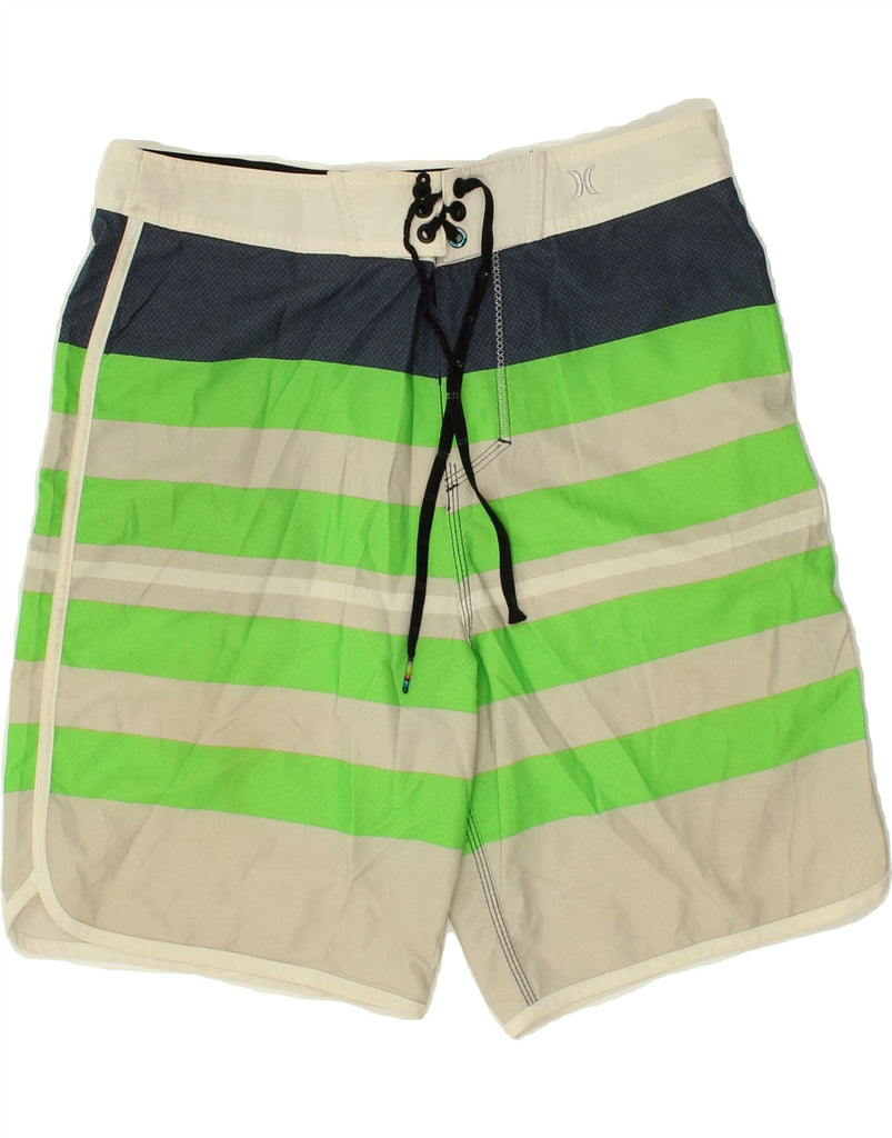HURLEY Mens Swimming Shorts Medium Green Striped Polyester | Vintage Hurley | Thrift | Second-Hand Hurley | Used Clothing | Messina Hembry 