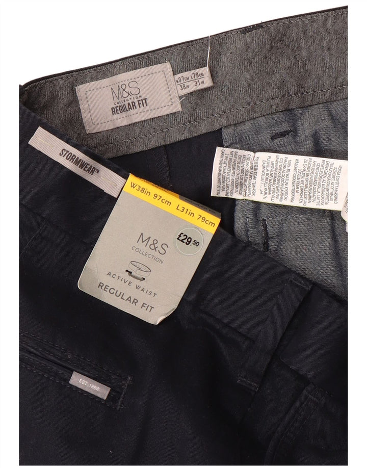 Marks & Spencer Mens Straight Chino Trousers W38 L31 Navy Blue Cotton