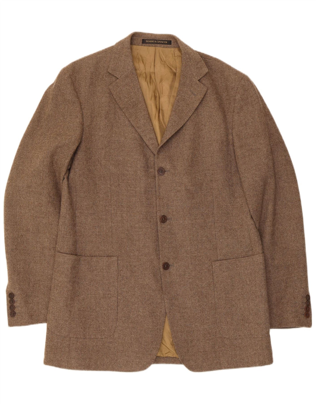 Marks & Spencer Mens 3 Button Blazer Jacket UK 42 Large Brown New Wool