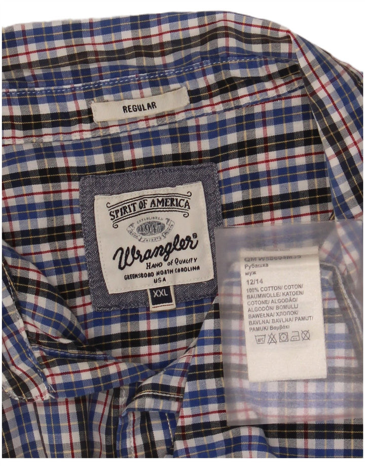 Wrangler Mens Short Sleeve Regular Fit Shirt 2XL Blue Check Cotton