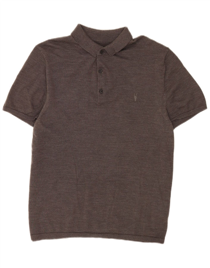 All Saints Mens Short Sleeve Polo Neck Jumper Sweater Large Grey