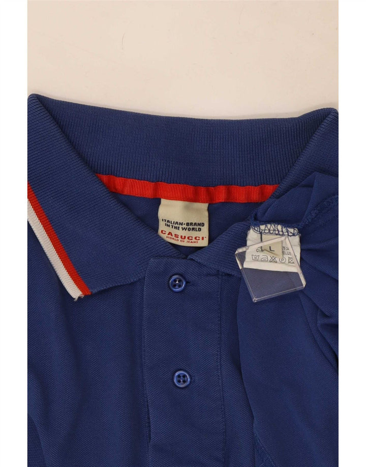 Casucci Mens Polo Shirt Large Blue Striped Cotton