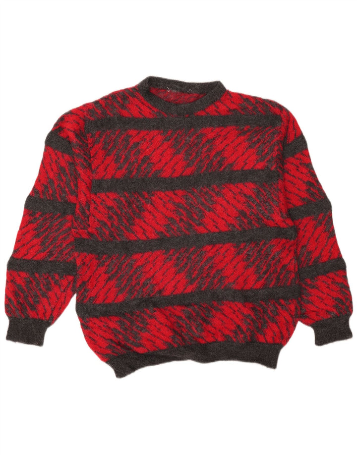 Vintage Mens Crew Neck Jumper Sweater Large Red Striped